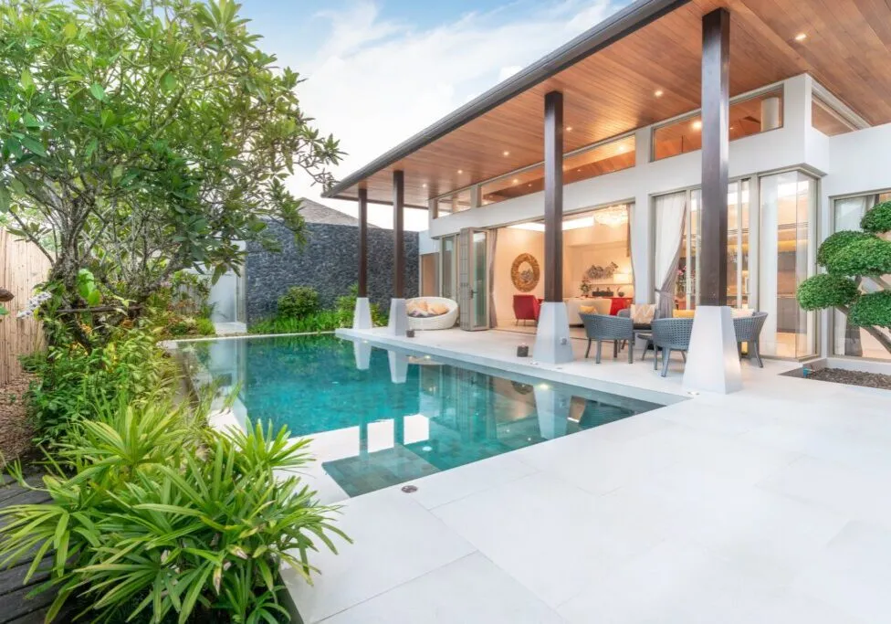 home or house Exterior design showing tropical pool villa with greenery garden, home or house Exterior design showing tropical pool villa with greenery garden,