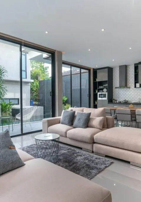 interior home design in living room with open kitchen in the loft house interior home design in living room with open kitchen in the loft house